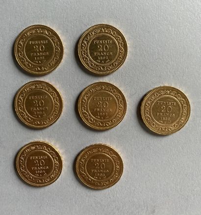 7 pieces of 20 F gold, Tunisia
1892, 1899...