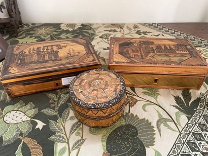Two rectangular boxes and a round one
With...