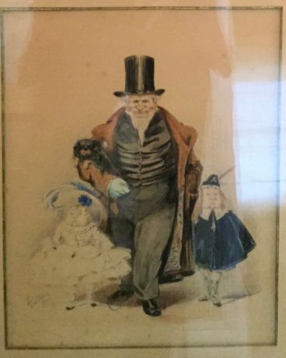 FABRITIUS
Satirical scene
Watercolor, signed...