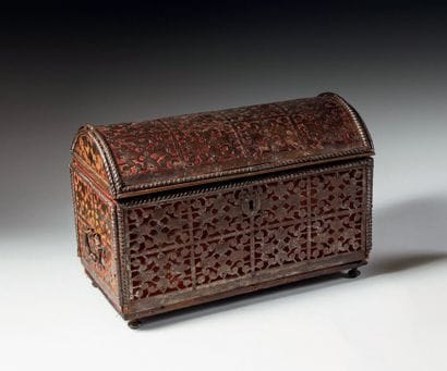 Chest with domed lid, walnut core covered...