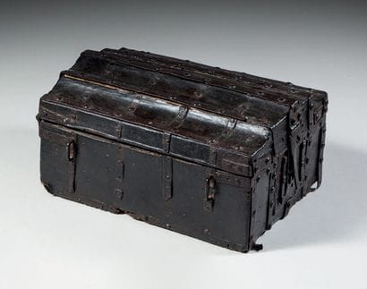 Leather-covered softwood messenger box with...