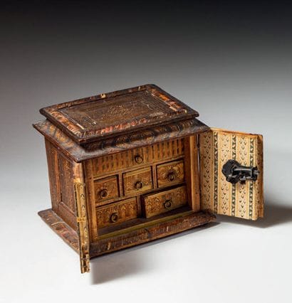 Small cabinet with a softwood core covered...