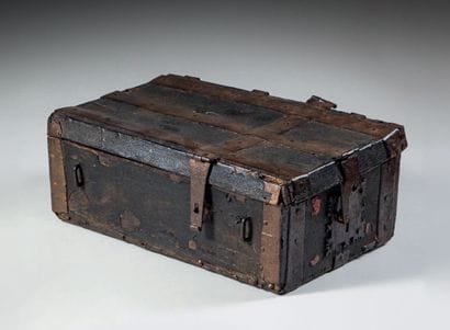 Messenger's box, leather-covered softwood...