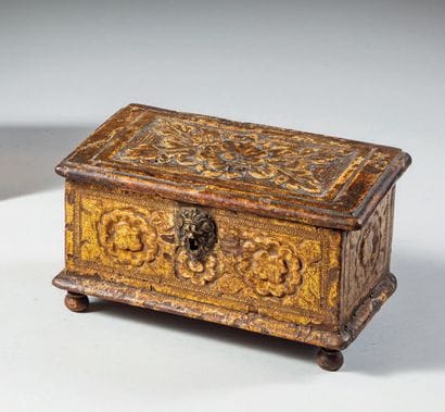 Wooden case with gilded stucco pastiglia...