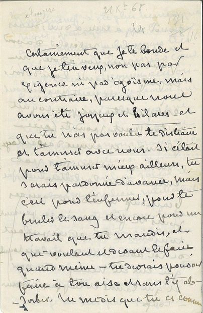 SAND George.
LETTRE AUTOGRAPHE SIGNÉE À Gustave...