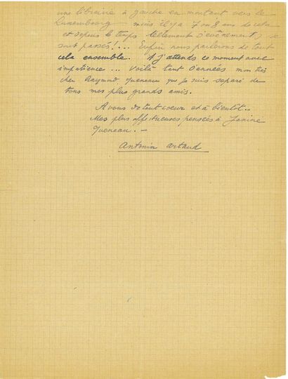 ARTAUD Antonin.
AUTOGRAPHIC LETTER SIGNED...
