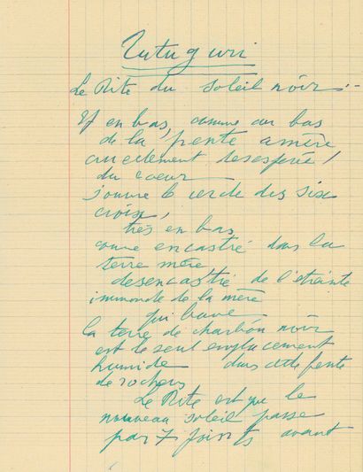 ARTAUD Antonin.
TUTUGURI. AUTOGRAPH MANUSCRIPT....