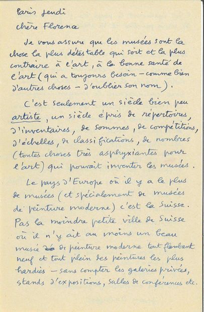 DUBUFFET Jean.
AUTOGRAPH LETTER SIGNED to...