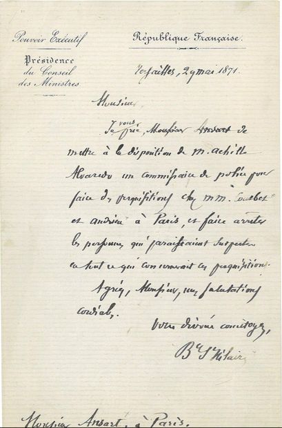 [COURBET Gustave].
LETTRE AUTOGRAPHE SIGNÉE...