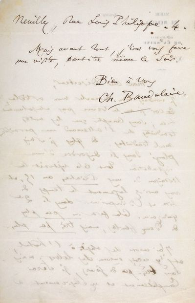 BAUDELAIRE Charles.
AUTOGRAPH LETTER SIGNED...