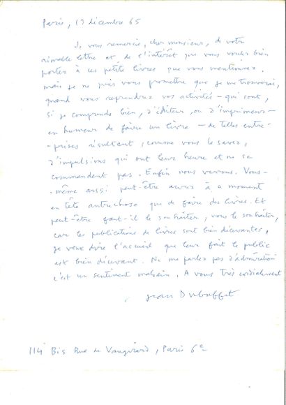 DUBUFFET Jean.
AUTOGRAPHIC LETTER SIGNED...