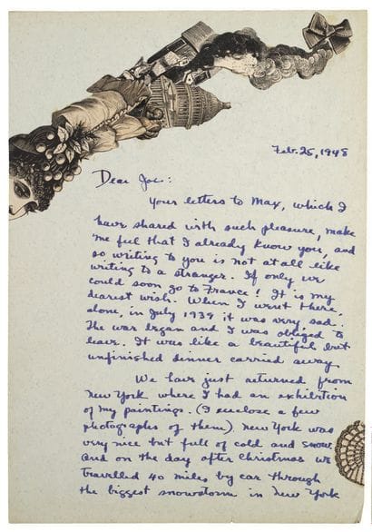 TANNING Dorothea.
AUTOGRAPH LETTER SIGNED...