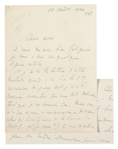 PROUST Marcel.
5 AUTOGRAPH LETTERS SIGNED...