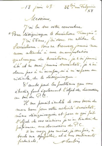 HERBIN Auguste.
2 AUTOGRAPH LETTERS SIGNED...