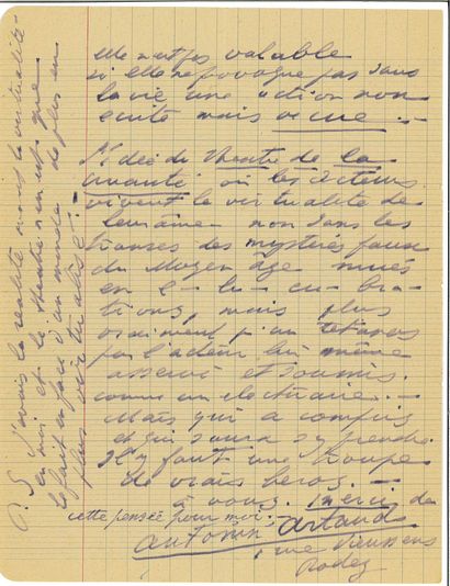 ARTAUD Antonin.
AUTOGRAPHIC LETTER SIGNED...