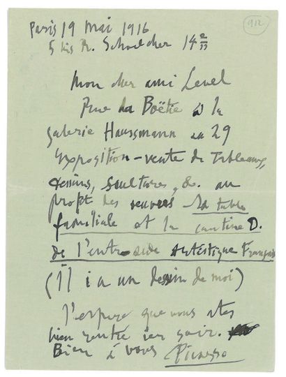PICASSO Pablo.
AUTOGRAPH LETTER SIGNED to...