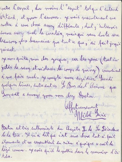 LEIRIS Michel.
AUTOGRAPH LETTER SIGNED to...