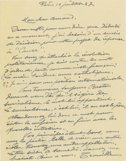 TROUILLE Clovis.
2 AUTOGRAPH LETTERS SIGNED...