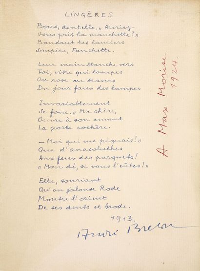 BRETON André.
MONT DE PIÉTÉ. With two unpublished...