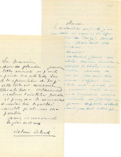 ARTAUD Antonin.
2 AUTOGRAPH LETTERS SIGNED...