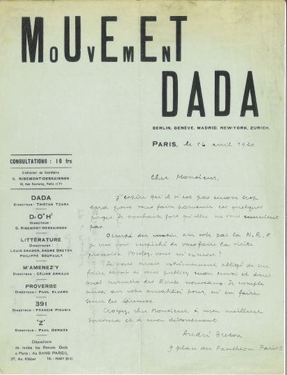 BRETON André.
AUTOGRAPH LETTER SIGNED to...