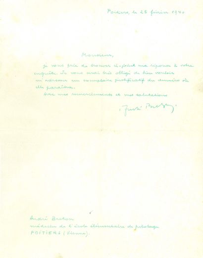 BRETON André.
REPLY TO QUESTIONNAIRE ON MOBILIZED...