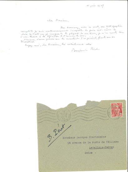 PÉRET Benjamin.
AUTOGRAPH LETTER SIGNED to...