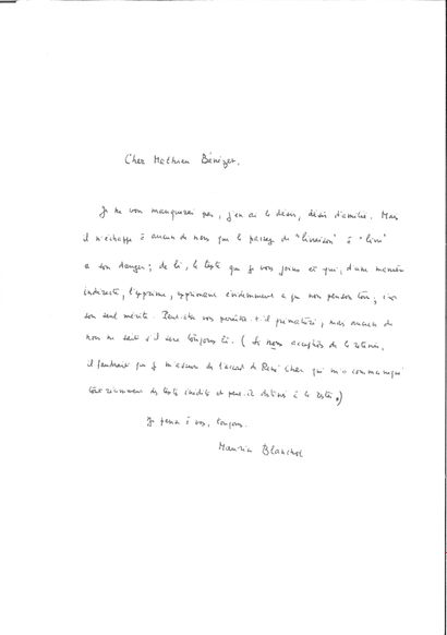 BLANCHOT Maurice.
19 AUTOGRAPH LETTERS SIGNED...