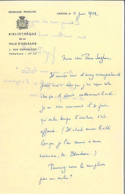 BATAILLE Georges.
2 AUTOGRAPH LETTERS SIGNED...