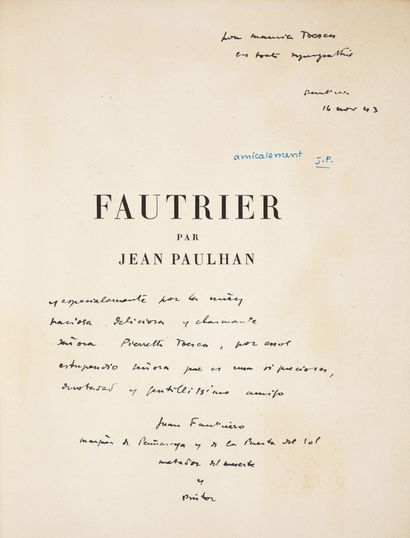 [FAUTRIER]. PAULHAN Jean.
FAUTRIER. Paris,...