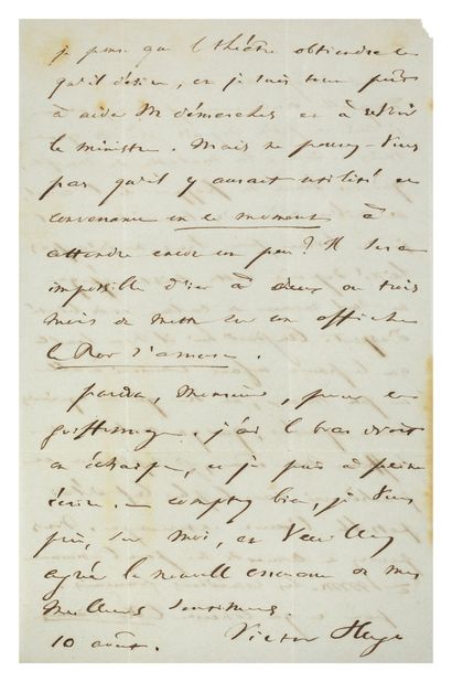 HUGO Victor.
AUTOGRAPHIC PLI to François...