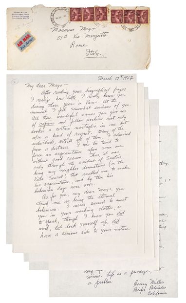 MILLER Henry.
AUTOGRAPH LETTER SIGNED in...