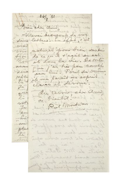 MONDRIAN Piet.
AUTOGRAPHIC LETTER SIGNED...