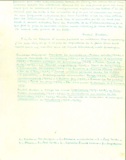 BRETON André.
REPLY TO QUESTIONNAIRE ON MOBILIZED...