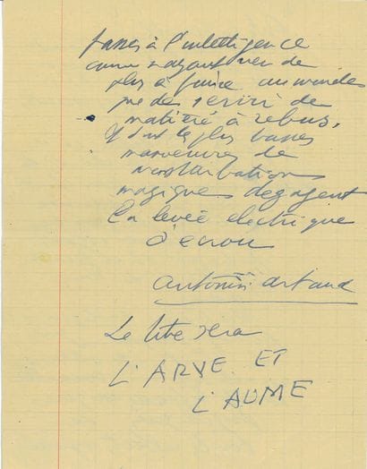 ARTAUD Antonin.
L'ARVE ET L'AUME. DODU MAFFLU....