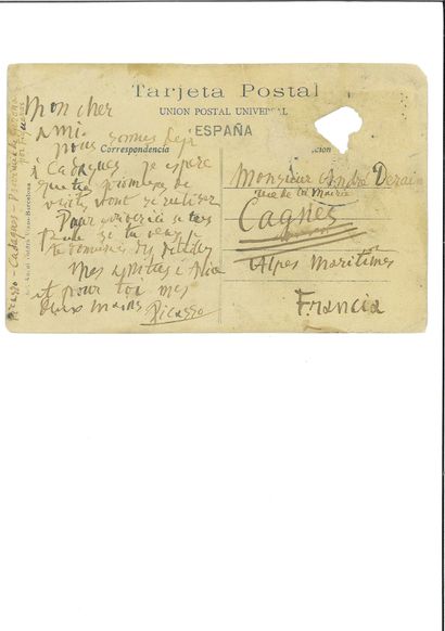PICASSO Pablo.
AUTOGRAPHIC POSTCARD SIGNED...