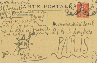 PICASSO Pablo.
AUTOGRAPHIC POSTCARD SIGNED...