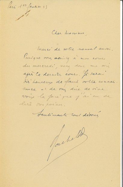 BACHELARD Gaston.
2 AUTOGRAPH LETTERS SIGNED...