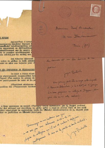 BATAILLE Georges.
AUTOGRAPHIC LETTER SIGNED...