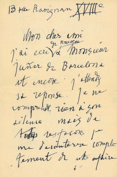 PICASSO Pablo.
AUTOGRAPH LETTER SIGNED to...