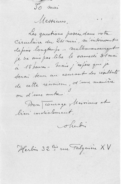 HERBIN Auguste.
2 AUTOGRAPH LETTERS SIGNED...