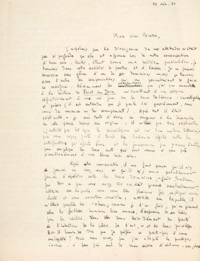 CAILLOIS Roger.
AUTOGRAPH LETTER SIGNED to...