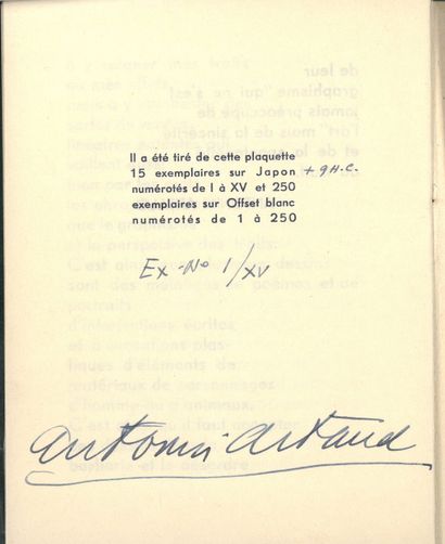 ARTAUD Antonin.
PORTRAITS AND DRAWINGS. Paris,...