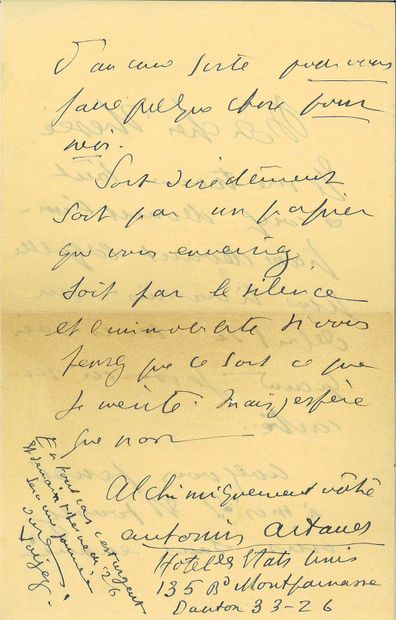 ARTAUD Antonin.
AUTOGRAPH LETTER SIGNED to...