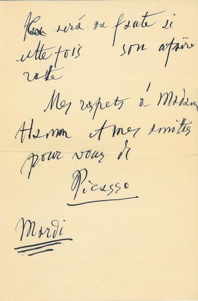 PICASSO Pablo.
AUTOGRAPH LETTER SIGNED to...