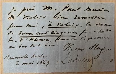 HUGO Victor.
ORDER BILL SIGNED for Léonie...