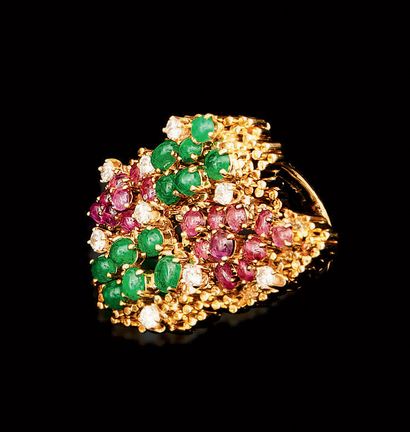Bague cocktail en or 585°/°° sertie de cabochons...