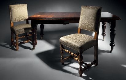 Pair of chairs in turned natural wood. Baluster...