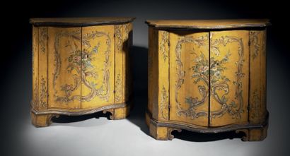 Pair of painted wood high cabinets. Yellow...