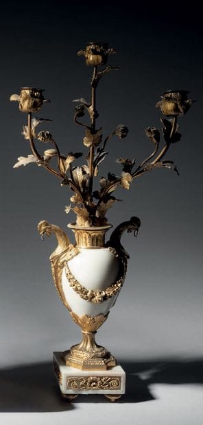 Pair of large white marble and chased ormolu...